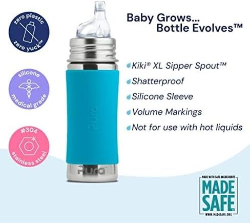 Pura Kiki 9oz/260ml Stainless Steel Insulated Sippy Bottle w/Sleeve, Plastic-Free, MadeSafe Certified, Medical-Grade Silicone Sipper Spout Fast Flow for Kids, Toddlers, Babies & Infant (Mint) in Saudi Arabia