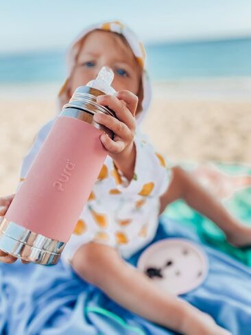 Pura Kiki 9oz/260ml Stainless Steel Insulated Sippy Bottle w/Sleeve, Plastic-Free, MadeSafe Certified, Medical-Grade Silicone Sipper Spout Fast Flow for Kids, Toddlers, Babies & Infant (Mint) in Saudi Arabia