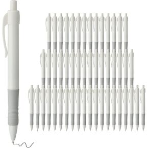 deegtran Pens Bulk, 50 Pack White Barrels Gel Pens, Retractable Black Ink Pens, No Smear Pens Fine Point Smooth Writing Pens, Click Office Pens, 0.7MM