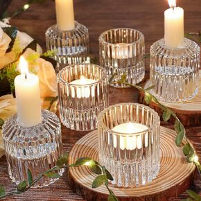 مجموعة حامل شموع زجاجية قابلة للعكس مكونة من 6 حوامل نذرية من الزجاج المضلع الشفاف، حوامل شموع تيلايت، حوامل شموع مستدقة للشمعدانات للطاولة المركزية، حفل زفاف، عيد الميلاد، مهرجان عيد الميلاد in Kuwait