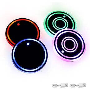 4 قطع LED حامل أكواب أضواء حامل أكواب السيارة مع 7 ألوان USB حصيرة تضيء حصائر السيارة الانارة كأس وسادة إدراج LED مصباح جو داخلي لتزيين ملحقات السيارة