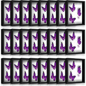24 Pieces Shadow Box Shadowbox Black Deep Wood Display Case with Acrylic Front and Metal Nail Ideal for Picture Flower Wall Kitchen Art Memorabilia Tabletop Ticket Keepsake, 5 x 7 Inches