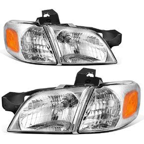 AUTOSAVER88 Headlight Assembly Compatible with 1997-2005 Chevy Venture Chrome Housing Amber Reflector with Corner Lights