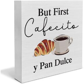 Country But First Cafecito Y Pan Dulce Wood Box Sign Decor Desk Sign Coffee Bar Wooden Box Block Sign Rustic Home Kitchen Shelf Tabletop Wall Decoration