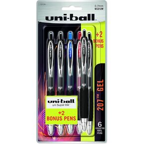 Uniball Signo 207 Gel Pen 6 Pack, 0.7mm Medium Assorted Pens, Gel Ink Pens | Office Supplies Sold by Uniball are Pens, Ballpoint Pen, Colored Pens, Gel Pens, Fine Point, Smooth Writing Pens