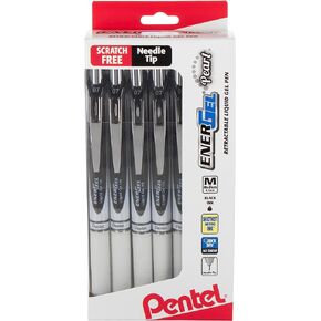 Pentel EnerGel PEARL Retractable Liquid Gel Pen, 0.7mm Medium Line, Needle Tip, Black Ink, 12 Pack Window Box