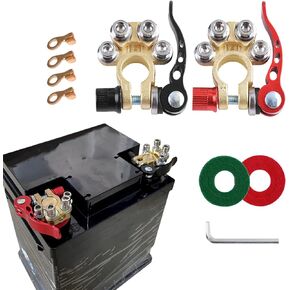 2PCS Car Battery Terminal Connector, Positive Negative Battery Cable Ends, Automotive Terminal Clamps Connectors, 4 Way Quick Release Disconnect Car Battery Terminal Compatible with Cars Vans Trucks