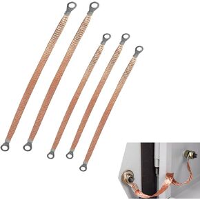 5 PCS Car Engine Grounding Strap, Flexible Tensile-Resistant Copper Braided Distribution Box Bridge Jumper, Auto Multi-Purpose Heavy-Duty Accessories, Suitable for Most Car Models (Gold)
