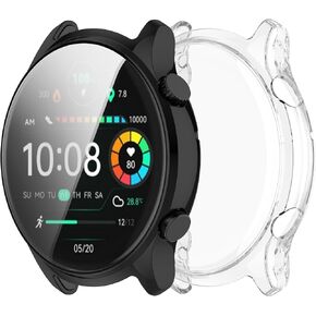 2PACKS Intended for HayLou RT3 Case TPU Bumper Screen Protector Anti-Scratch Protective Shell for HayLou RT3/Solar Plus LS16 Watch Cover Accessories (Black&Black)