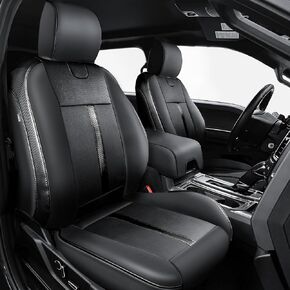 F150 Seat Covers with Center Console Armrest Covers - Custom Fit for 2021-2023 Super Crew Cab F150 XL XLT - Carbon Fiber - Fully Covered, Premium Leather, NOT for 40/20/40 Bench Front Seat