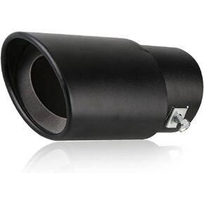 1 PC 2.5 Inch Inlet Exhaust Tip, 3.3" Outlet 5.7" Overall Length, Stainless Steel Black Powder Coated Exhaust Tailpipe, Rolled Angle Cut, Car Universal for 2.5" OD Tailpipe (Stright)