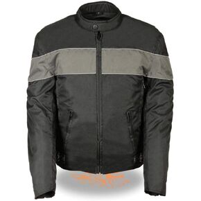 SH212101 Men's Black Textile Moto Jacket with Grey Reflective Striping