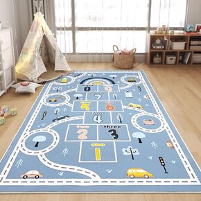 Kids Play Mat Hopscotch Car Area Rug 5x8Ft Extra Large Hopscotch Carpet for Kids Girls Bedroom Soft Classroom Rug Educational Learning Rug Children Rug Preschool Car Road Rug, Pink