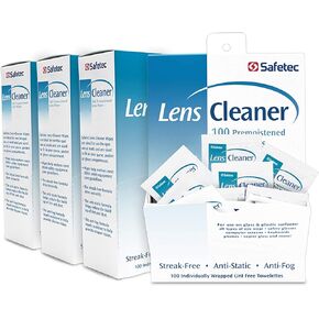 Safetec Lens & Eyeglasses Cleaning Wipes, Pre-Moistened Wipes (4 Pack of 100ct Boxes - 400 Cleaning Cloths)