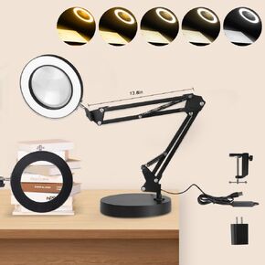 CHENBEN 10X Magnifying Glass with Light Desk lamp 5 Color Modes Dimmable 2-in-1 Magnifying Glass with Light and Stand Adjustable LED Desk Lamp Hands Free for Reading Craft Repair Close Work