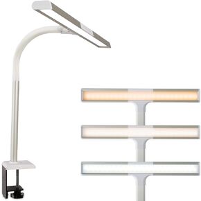 OttLite LED Desk Lamp with Sturdy Clamp - Extra Wide Lighting, Dimmable with 5 Brightness Settings & Energy Efficient Natural Daylight LEDs for Home Office, Computer Desk, Dorms & Workbench
