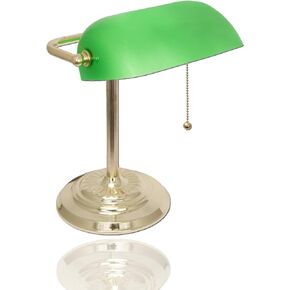 LIGHTACCENTS Traditional Bankers Desk Lamp with Green Glass Shade and Nickel Finish - Classic Study Light Perfect for Office and Home Workspace - Elegant Small Banker Lamp for Reading