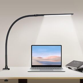 YOUKOYI LED Desk Lamp with Clamp,Flexible Gooseneck Architect Table Lamp - 5 Brightness Levels & 4 Color Modes, Touch Control, Eye-Care 10W Desk Light for Home/Office/Reading/Work(White)