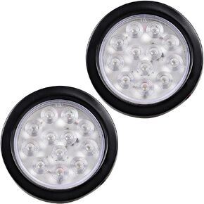 2pcs Clear Lens Red Light 4" Round 12-LED Truck RV Trailer Light Ruber Cover Wiring Plug Kit