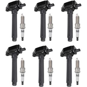Ignition Coil and Spark Plugs Set of 6 UF648 Compatible with Chrysler 200 300 Town Country Dodge Charger Grand Caravan Ram Jeep Cherokee 3.6L V6