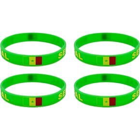 4 Pcs Senegal Senegalese Country Flag Rubber Bracelets, National Flag Silicone Bracelet, Rubber Wristbands Patriotic Decorations Gift