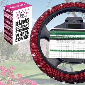 Universal Colorful Bling Crystal Diamond Rhinestones Golf Cart Steering Wheel Cover for Club Car, Yahama, EZGO, Anti Slip Cover Easy to Install, Great Gifts for Golfer Women Womens (Blue Diamond)