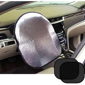 Big Ant Steering Wheel Cover Sun Shade + Bonus Side Window Sunshade-Heat Reflector Fit Most Jumbo/Standard Car-Sliver (20.1"X 17.3")