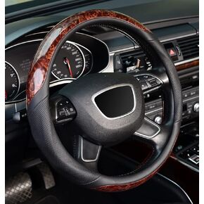 ZHOL Wood Grain Steering Wheel Cover, Universal 15 inch Microfiber Leather Anti-Slip Steering Wheel Protector, Odorless