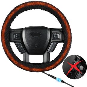 غطاء عجلة القيادة مُدفأ، قابس سيارة 12 فولت، مناسب بشكل عام 14.5-15.5 بوصة، غطاء حماية أسود لعجلة القيادة التلقائية in Kuwait