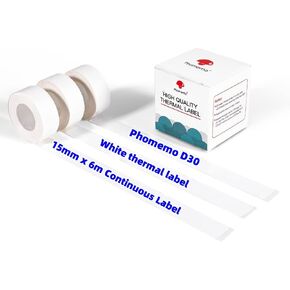 Phomemo D30 Labels-15mm x 6m Continuous Label Maker Tape, Sticker Thermal Paper Self-Adhesive Label Tape for Phomemo D30 Label Printer, White,3 Rolls in Kuwait
