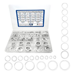 558pcs 23 Size Aluminum Flat Washer Gasket Sealing Washer Set Automotive Oil Drain Plug Gasket for Automotive Home Decoration Factories Repair M5 M6 M8 M10 M12 M14 M16 M18 M20 M22 M24 M26