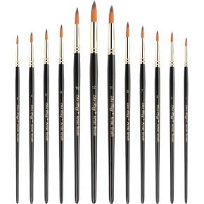 12 Pcs Round Paint Brushes Watercolor Brushes Round Tip Artist Painting Brushes Professional Nylon Detail Paint Brush for Watercolor Acrylic Ink Gouache Oil Tempera Painting