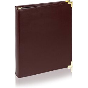 Hemingway Classic Collection Executive Presentation 3 Ring Binder, Round Ring 1 Inch Capacity with Brass Ring Metal and Brass Corners (Brown)