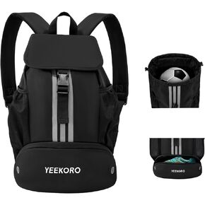 Soccer Backpack Multifunctional Sport Gym Bags Lightweight Soccer Bag with Dry-wet Separate & Shoe Compartment & Side Mesh Pockets for Football Basketball Volleyball