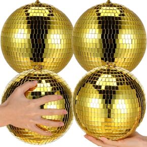 4 Pieces Disco Balls 7.87 Inch Bulk Mirror Balls Hanging Mirror Disco Ball Disco Glass Balls for Music Festivals Club Stage Props Ornaments DJ Party Decoration (Gold)