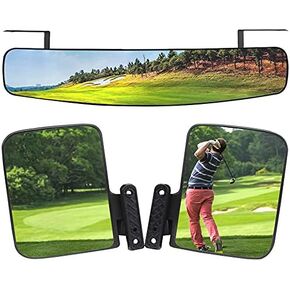 Universal Golf Cart Rear View Mirror Wide Rear View Convex and Folding Side View Mirrors Kit for Club Car, EZGO, Yamaha （Rear View Mirror ）