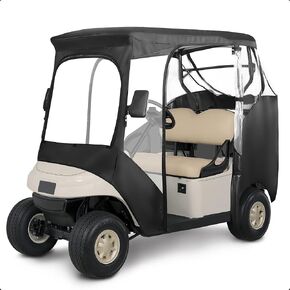 Golf Cart Enclosure 2 Passenger 600D for Universal EZGO TXT/RXV with 2 Door Zippers, Security Side Mirror Openings, Waterproof Portable Transparent Storage Driving Rain Cover