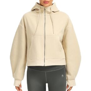 icyzone Fleece Lined Zip Up Jackets for Women with Pockets and Thumb Holes, Oversized Athletic Hoodie Sweatshirt