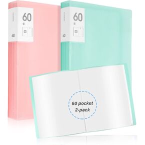 60 Pocket Presentation Book with Clear Sleeves 2 Pcs Binder with Plastic Sleeves A4 Biupky Portfolio Book Folder with Sheet Protectors Display 120 Pages for Document, Kids Artwork, Diamond Painting