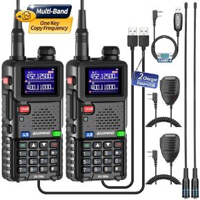 BAOFENG 5RM Ham Radio Handheld Long Range Two Way Radio Airband NOAA Weather Receiver Walkie Talkies with Speaker Mic,2500mAh Battery,Programming Cable,Type-C Charging,2 Pack