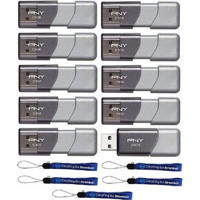 PNY 128GB USB 3.0 Flash Drive Elite Turbo Attache 3 (Ten Pack) Bundle with (5) Everything But Stromboli Lanyard (P-FD128TBOP-GE)