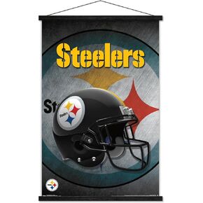 Trends International NFL Pittsburgh Steelers - Helmet 16 Wall Poster, 22.375" x 34", Premium Print and Beechwood Hanger Bundle