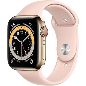 Apple Watch Series 6 (GPS + Cellular, 44mm) Gold Stainless Steel Case with Pink Sport Band (Renewed)