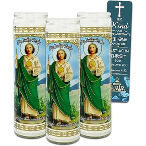 3 Pack San Judas Tadeo 8 Inch White Religious Candles - Bundle with 3 Saint Jude Candles for Vigils, Prayers, Blessing Ceremonies, and More Plus Bookmark | Saint Judas Candles