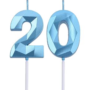 2 inch Gold 20 Birthday Candles, 3D Diamond Number 20 Cake Topper for Men Women Birthday Party Decorations Theme Party