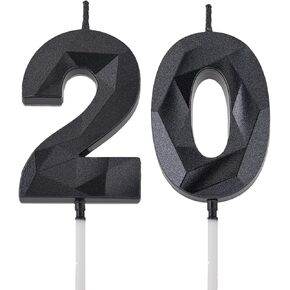 2 بوصة وردي 20 شموع عيد ميلاد، ثلاثية الأبعاد الماس رقم 20 كعكة توبر للرجال النساء حفلة عيد ميلاد زينة حفلة موضوع