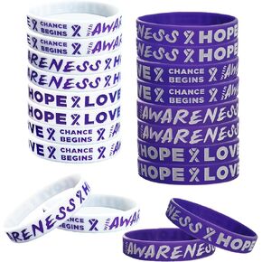 50pcs Purple Ribbon Silicone Wristbands Inspiring Bracelets Domestic Violence Alzheimers Epilepsy Lupus Pancreatic Cancer Awareness Wristbands Supplies