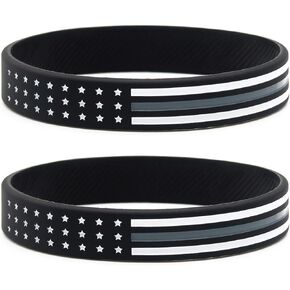 Inkstone (6-pack) Thin Grey Line American Flag Bracelets - Bulk Pack of 6 Thin Gray Line Silicone Rubber Wristbands for Corrections Officers - Accessories Gifts for Correctional Officers Men Women