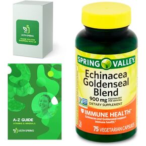Spring Valley Echinacea Goldenseal Blend Dietary Supplement, 900 mg, 75 Ct Bundle with Exclusive Vitamins & Minerals A to Z - Better Ligth&Spring Guide@ (2 Items)
