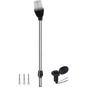 Boat Stern Light Anchor Light LED Marine All Round White Removable 2 Pin Plug in with Base 10-24 volts 36 Inches (Angled plug-in base)